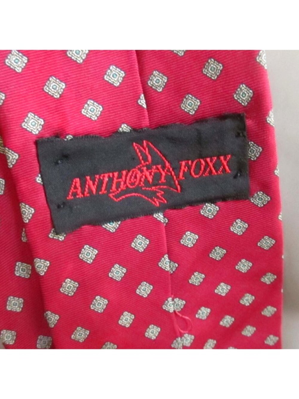 Vintage Necktie Anthony Foxx Red Silk Tie With Square Pattern